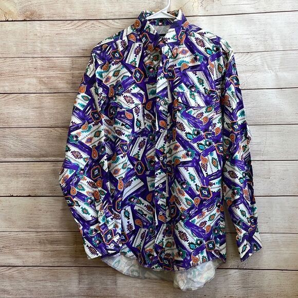 VINTAGE WRANGLER BRUSHPOPPER SHIRT IN AZTEC PRINT - Picture 1 of 9